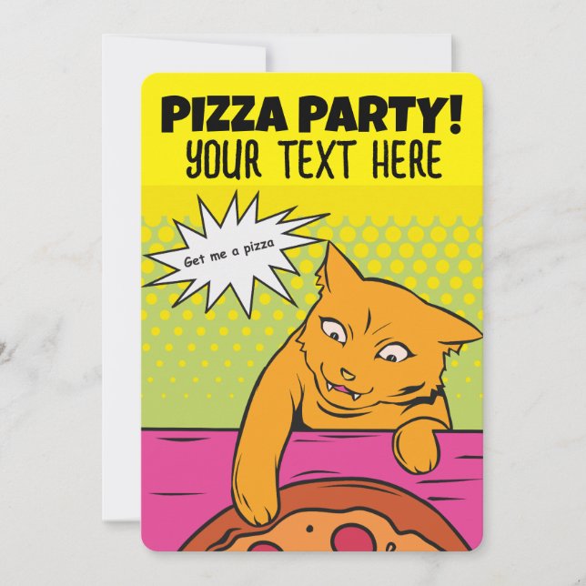 PIZZA PARTY CAT KIDS CUSTOM INVITATIONS  (Front)