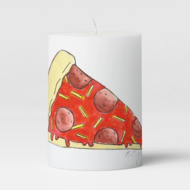 Pizza Party Cheese Pepperoni Pie Slice Pizzeria Pillar Candle (Front)