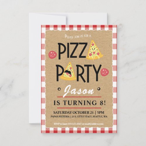 Pizza Party Childs Birthday Party Invitation