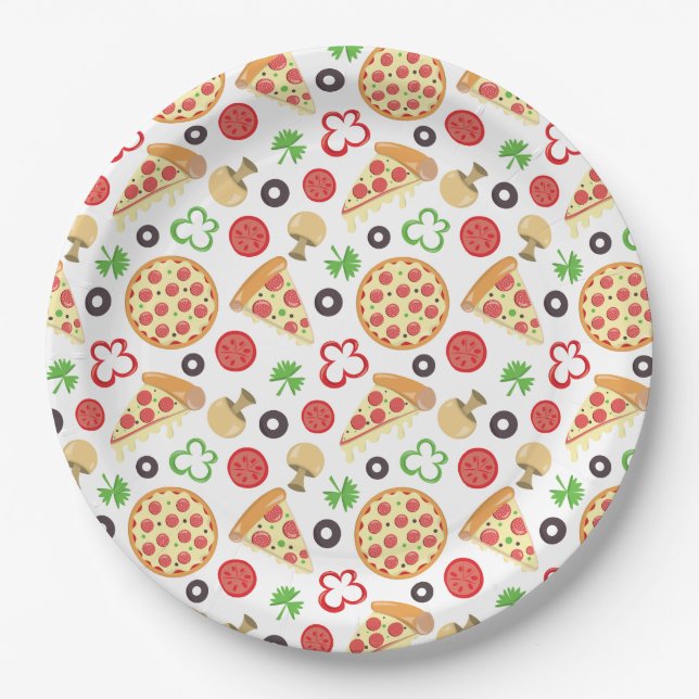 Pizza Party Cute Pizza Pattern Kids Birthday Party Paper Plates (Front)