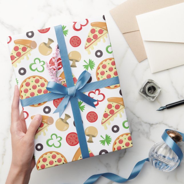 Pizza Party Cute Pizza Pattern Kids Birthday Party Wrapping Paper (Gifting)