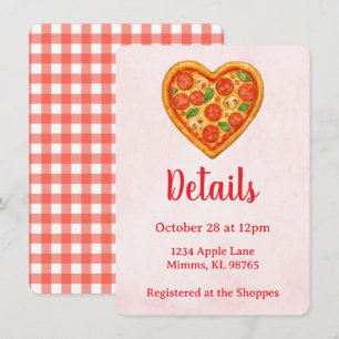 Pizza Party Details Card   Heart Pizza Red Checker
