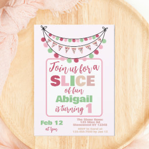 Pizza Party Girls First Birthday Invitation