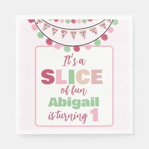 Pizza Party Girls First Birthday  Napkins