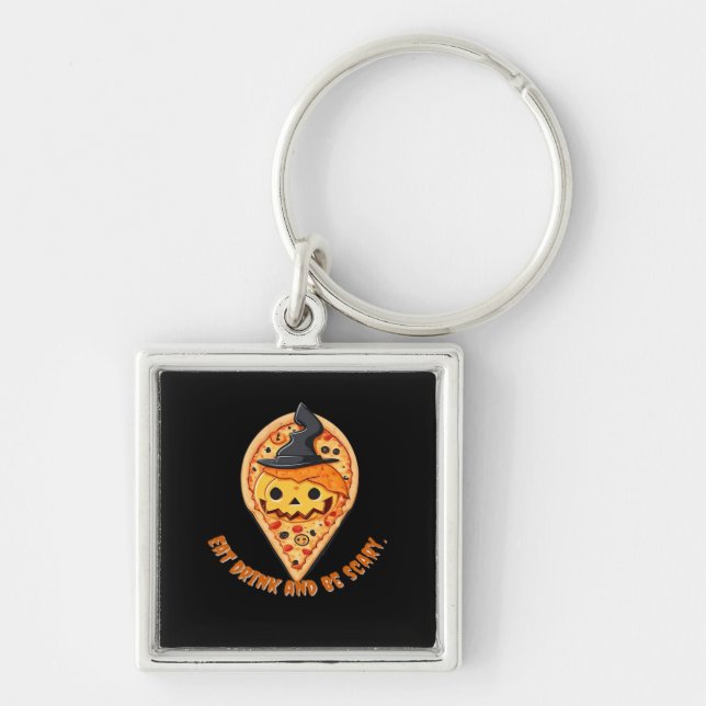 Pizza Party Halloween Pumpkin Witch Hat Essential Keychain (Front)