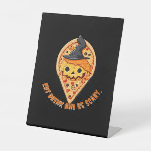 Pizza Party Halloween Pumpkin Witch Hat Essential Pedestal Sign