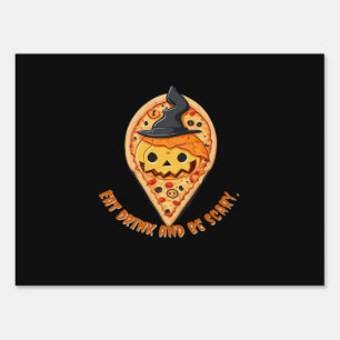 Pizza Party Halloween Pumpkin Witch Hat Essential Sign