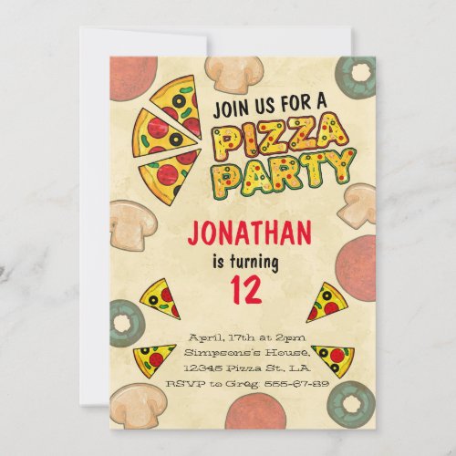 Pizza Party Invitation Birthday Party Invitation