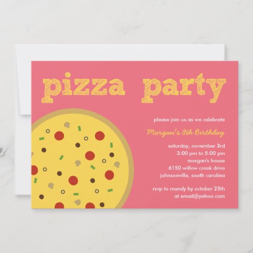 Pizza Party Invitation Pink