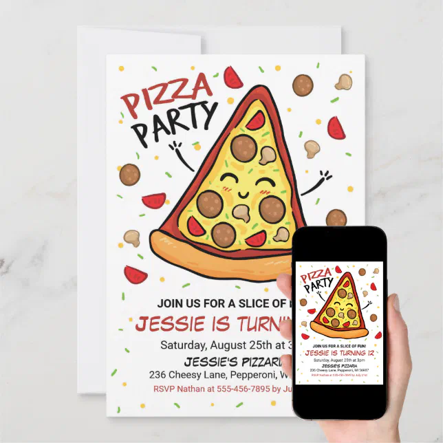 Pizza Party Invitation, Pizza Birthday Invitation 