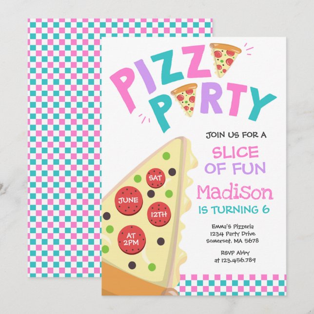 Pizza Party Invitation Pizza Birthday Party (Front/Back)