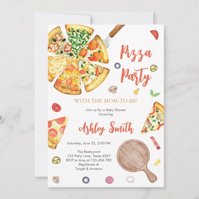 Pizza Party Invitation Pizza Birthday Party (Front)