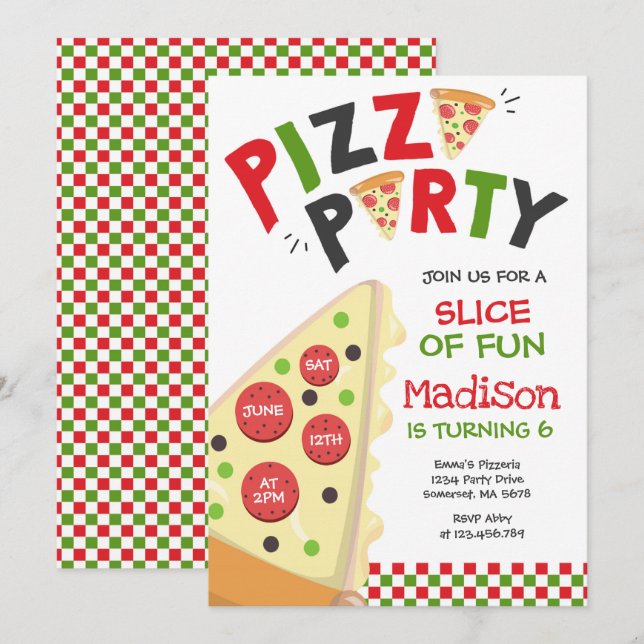 Pizza Party Invitation Pizza Birthday Party (Front/Back)