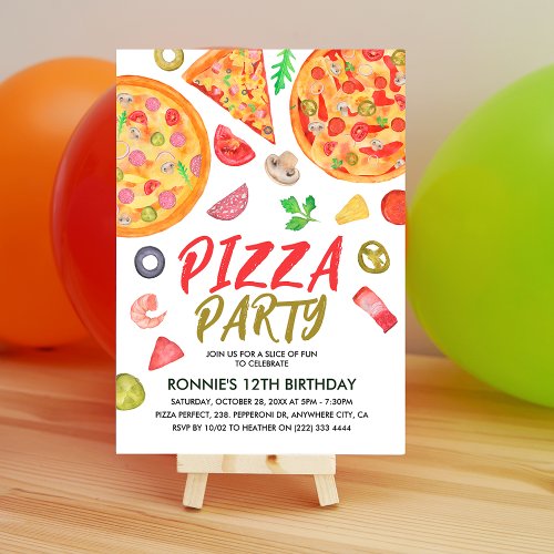Pizza Party Italian Fun Kids Birthday  Invitation