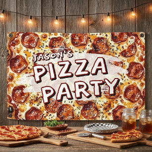 Pizza Party Kids Birthday Banner