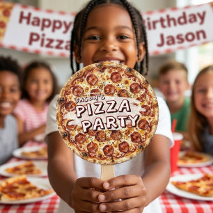 Pizza Party Kids Birthday Hand Fan