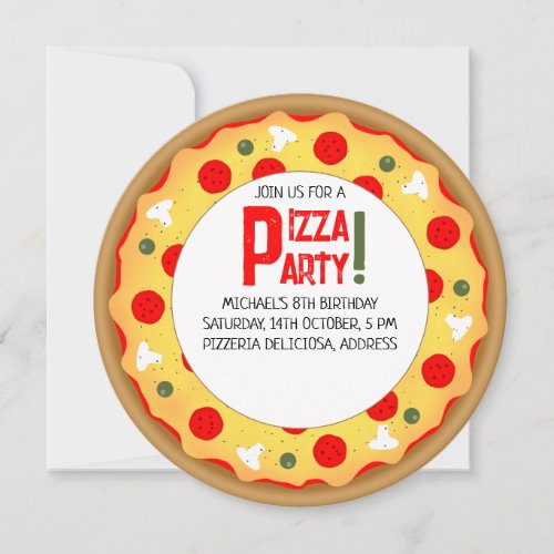 Pizza party kids birthday invitation