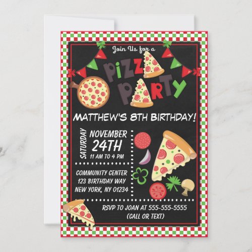 Pizza Party Kids Birthday Party Invitation
