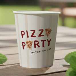 Pizza Party Kids Birthday Striped Paper Cups