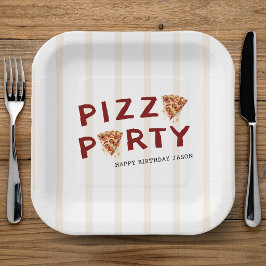 Pizza Party Kids Birthday Striped Paper Plates