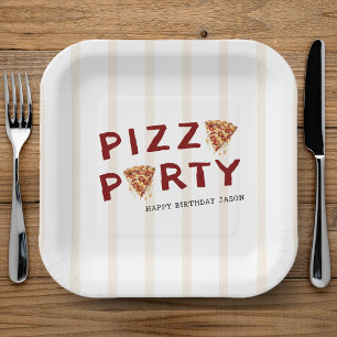 Pizza Party Kids Birthday Striped Paper Plates
