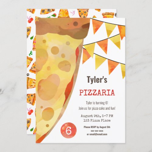 Pizza Party Kids Watercolor Birthday Invitation