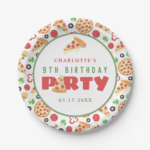 Pizza Party Modern Custom Age Kids Birthday Cute Paper Plates