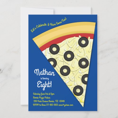 Pizza Party Olive Pizza Slice Invitation