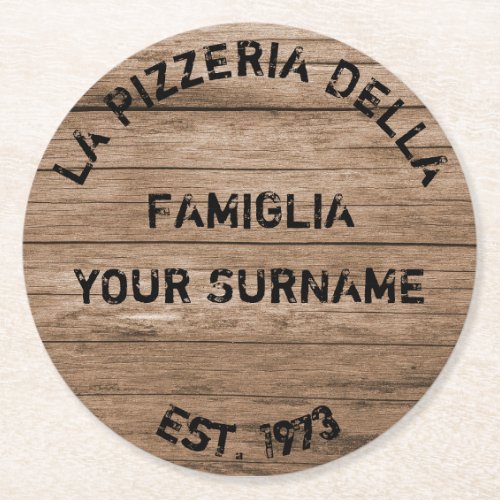 Pizza Party Paper Coaster Wood Effect