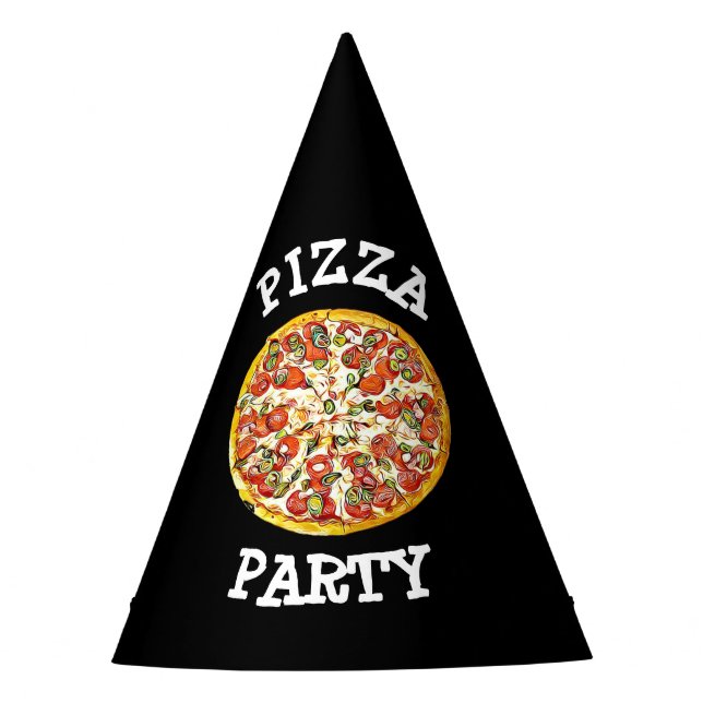 Pizza Party Paper Party Birthday Hat (Front)