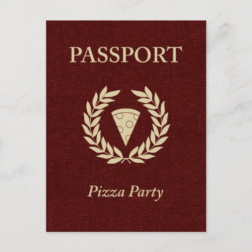 pizza party passport invitation postcard