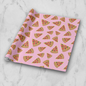 Pizza Party Pattern Pink Wrapping Paper by JulieErinDesigns at Zazzle