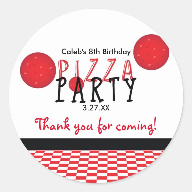 Pizza Party Pepperoni Birthday Party Favor Sticker (Front)