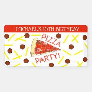 PIZZA PARTY! Pepperoni Cheese Pie Slice Birthday Banner