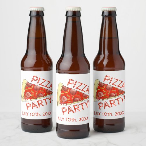 PIZZA PARTY Pepperoni Cheese Pie Slice Pizzeria Beer Bottle Label