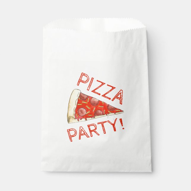 PIZZA PARTY! Pepperoni Cheese Pie Slice Pizzeria Favor Bag (Front)