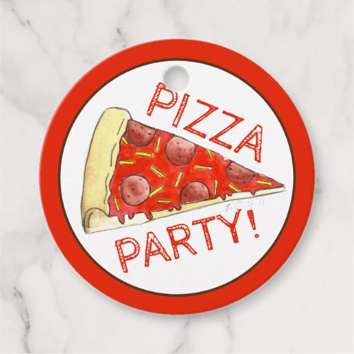 PIZZA PARTY Pepperoni Cheese Pie Slice Pizzeria Favor Tags