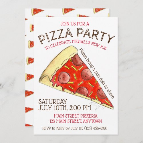 PIZZA PARTY Pepperoni Cheese Pie Slice Pizzeria Invitation