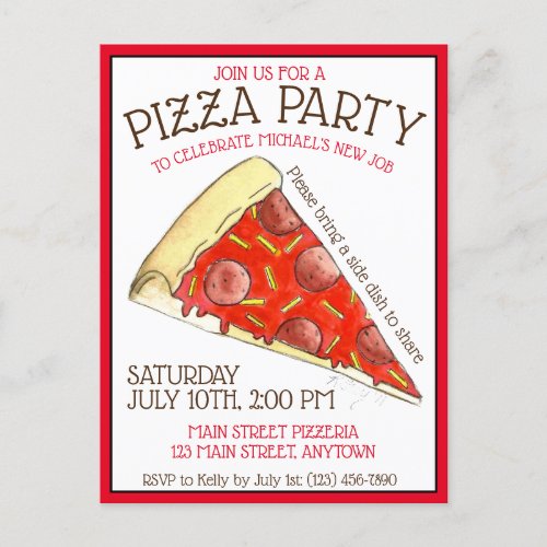 PIZZA PARTY Pepperoni Cheese Pie Slice Pizzeria Invitation Postcard