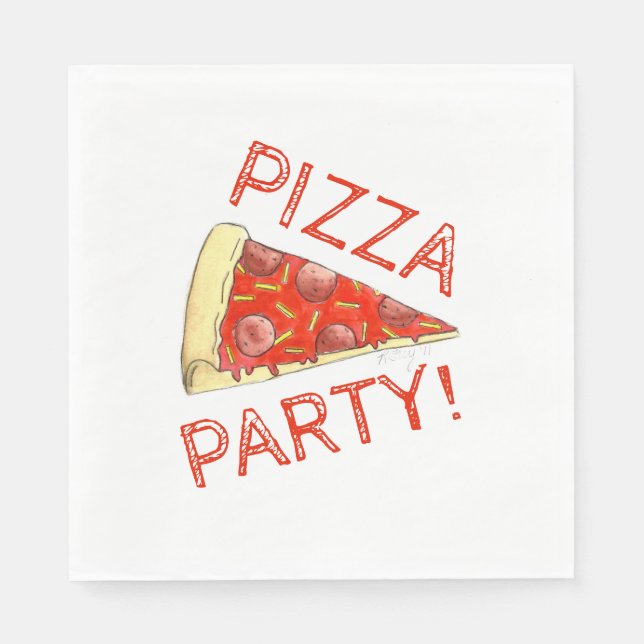 PIZZA PARTY! Pepperoni Cheese Pie Slice Pizzeria Napkins (Front)