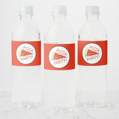 PIZZA PARTY Pepperoni Cheese Pie Slice Pizzeria Water Bottle Label