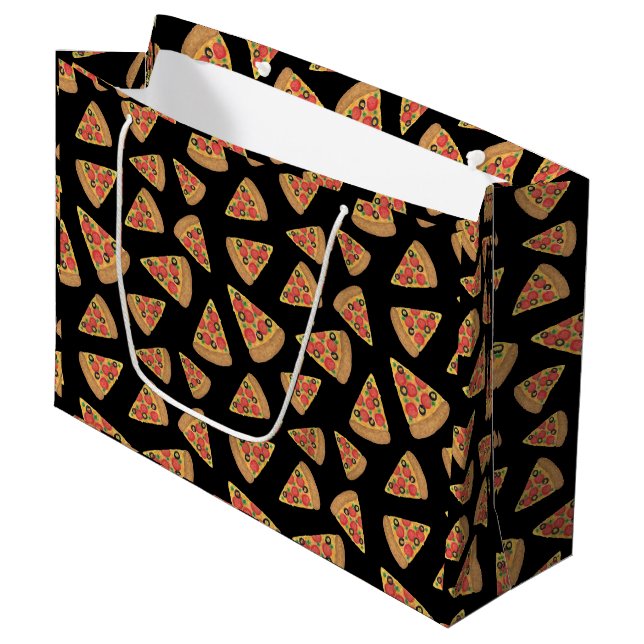 Pizza Party Pepperoni Novelty Black Large Gift Bag (Front Angled)