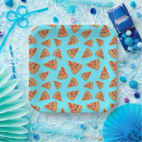 Pizza Party Pepperoni Novelty Blue Paper Plates