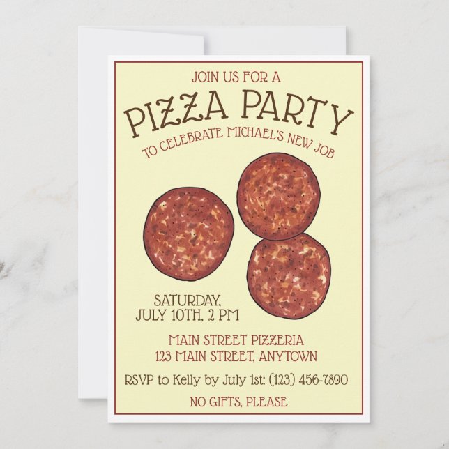 PIZZA PARTY Pepperoni Pie Slice Pizzeria Birthday Invitation (Front)