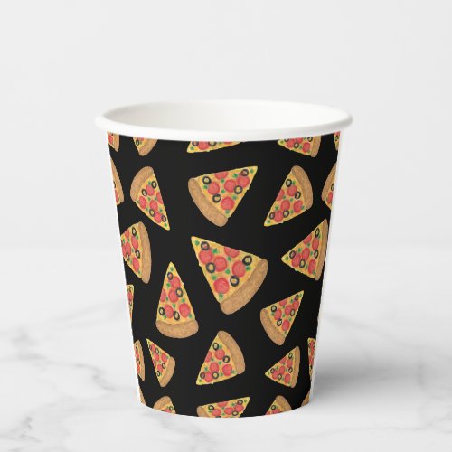 Pizza Party Pepperoni Slice Novelty Black Paper Cups