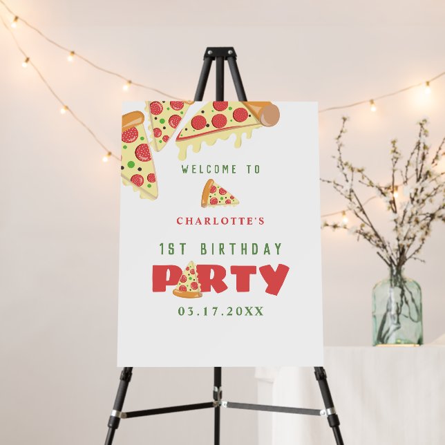 Pizza Party Personalized Kids Birthday Welcome Foam Board (In Situ (Stand))