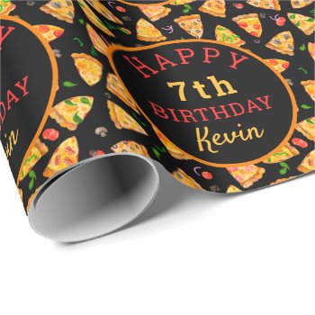 Pizza Party Personalized Kids Birthday Wrapping Paper by LilPartyPlanners at Zazzle