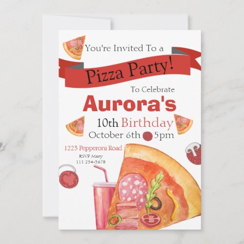 Pizza Party Pizza Birthday Slice of Fun   Invita Invitation