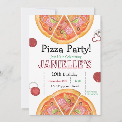 Pizza Party Pizza Birthday Slice of Fun   Invitation