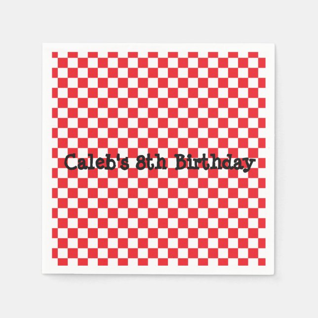 Pizza Party Red Checker Birthday Party Napkins (Front)
